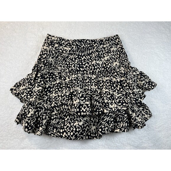 Anthropologie Maeve Skirt Womens Sz 2 Tiered Mini Black Print Linen Blend Boho - Picture 8 of 10